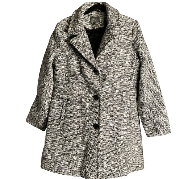 Gallery New York Women's Black White Tweed Coat Jacket Size Large - Picture 1 of 7